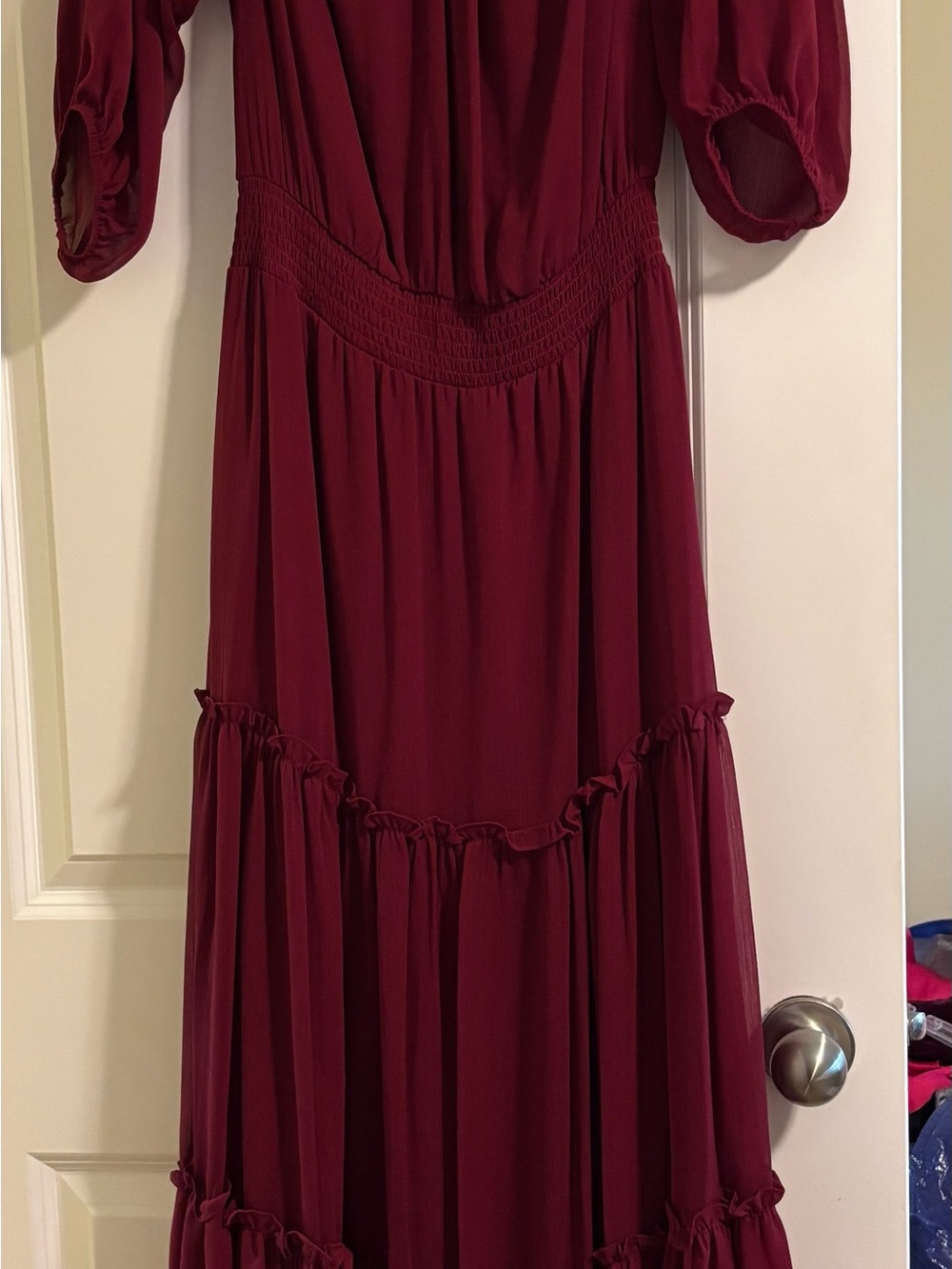 1. State Burgundy Tiered Maxi Dress